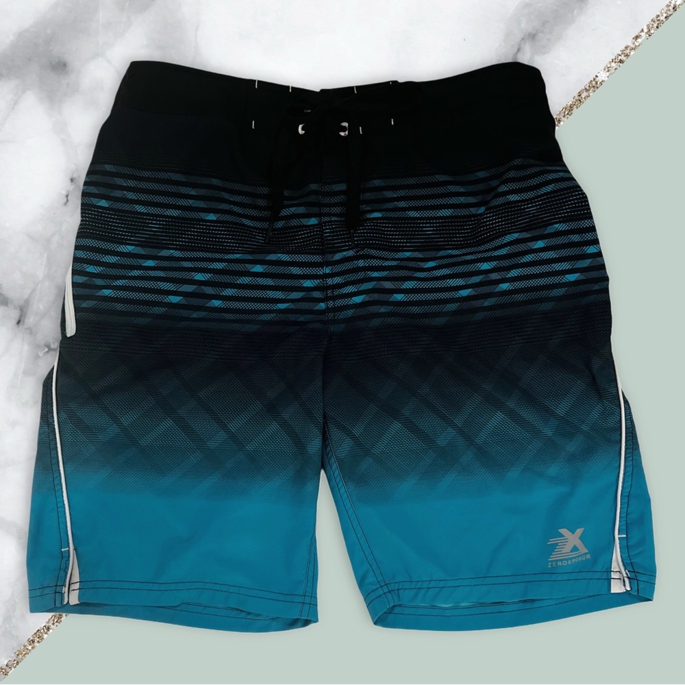 Xersion M Black and Blue Gradient Board Swim trunks Shorts